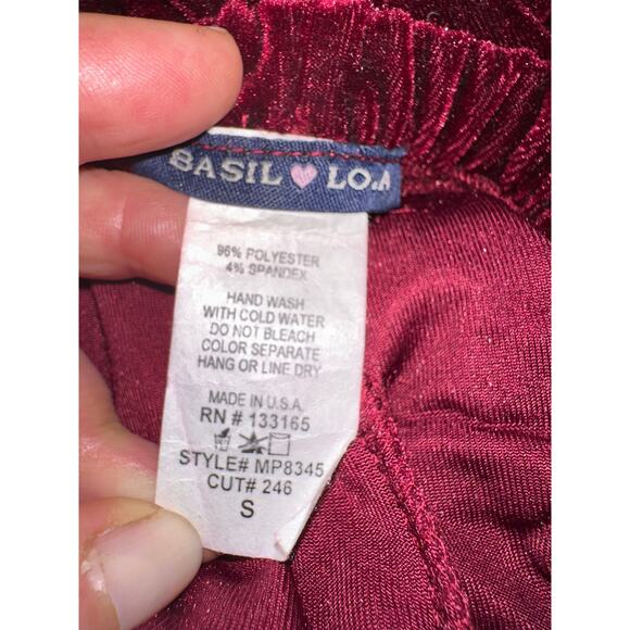 BURGUNDY STRETCH VELVET BELL BOTTOMS FLARES S - Picture 6 of 6